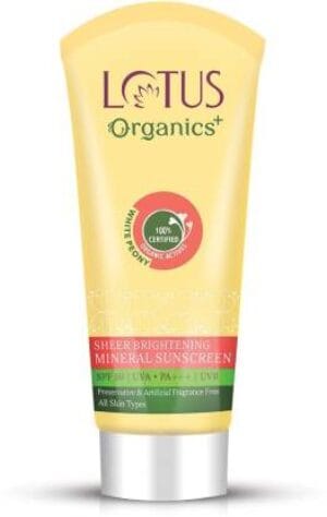Lotus Organics+ Sunscreen - SPF 50 PA++ Sheer Brightening Mineral Sunscreen|Non Greasy & Lightweight|SPF 50 |PA+++