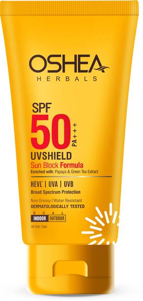 Oshea UVShield SPF 50 | Water-Resistant, UVA/UVB Protection, Papaya & Green Tea (60g)