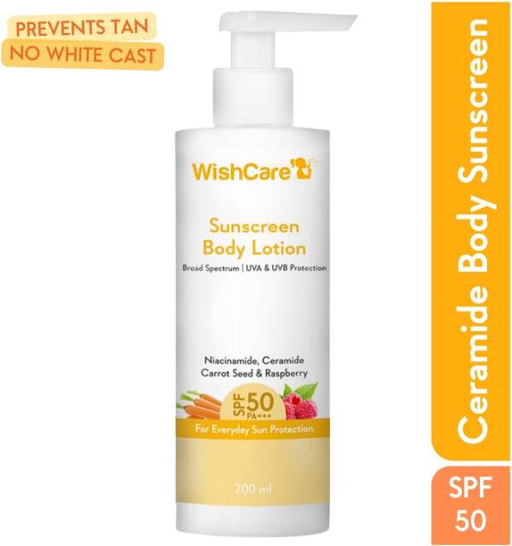 WishCare SPF 50 Body Lotion | UVA/UVB Protection, No White Cast, with Carrot Seed & Raspberry (200ml)